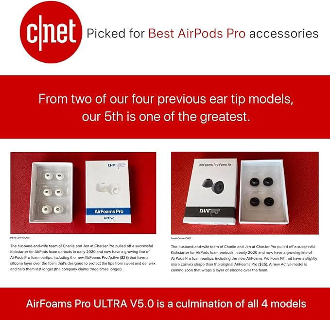 Patented AirFoams Pro Ultra V5.0 Memory Foam Ear Tips with Foam Shield for AirPods Pro 1st & 2nd Gen, Latest Version, Lifetime Replacement, Secure, Comfortable, Replacement Tip (SML)