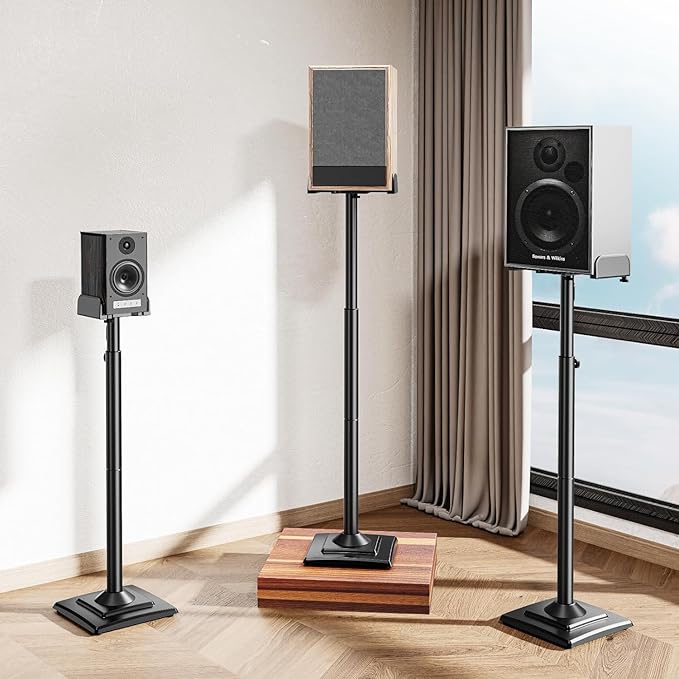 ELIVED Universal Speaker Stands Pair Height Adjustable Max 43.3", Surround Sound Speaker Stands for Bookshelf Speaker Satellite Rear Speakers Up to 11 lbs, Spring-Loaded Plate Extends to 10", YD5028