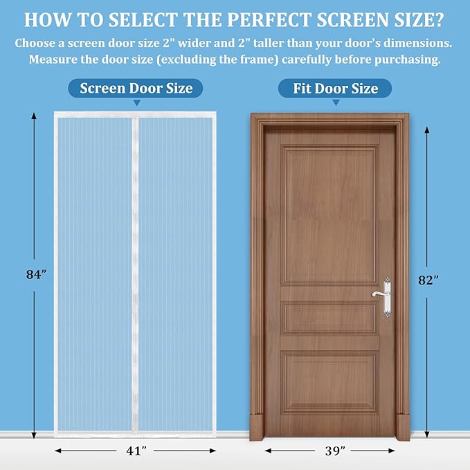 Magnetic Screen Door - Self Sealing, Heavy Duty, Hands Free Mesh Partition Keeps Bugs Out Let Breeze in- Pet and Kid Friendly - Keep Open Feature (White, Fit Door Size 39 x 82 Inch)