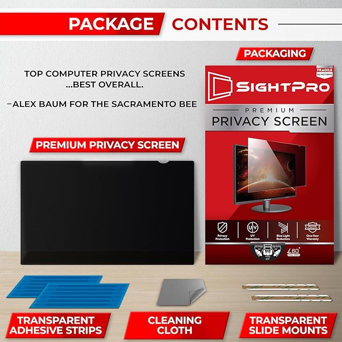 23 Inch 16:9 Computer Privacy Screen Filter for Monitor - Privacy Shield and Anti-Glare Protector