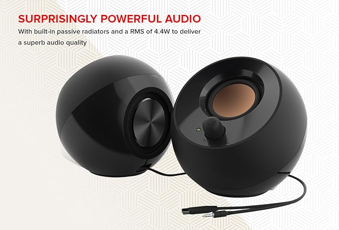 Creative Pebble 2.0 USB-Powered Desktop Speakers with Far-Field Drivers and Passive Radiators for PCs and Laptops (White)