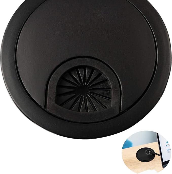 Desk Grommet for Wire Organizer,PC Computer Desk Plastic Grommet Cord, Tidy Cable Hole Cover Organizers,2 Pack (60mm, Black)