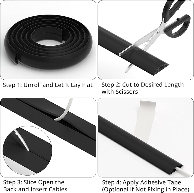 ZhiYo 10ft Cord Covers for Wires on Floor, Cord Hider Floor Hide Extension Cords, Soft PVC Cable Cover Cable Protector, Cable Cavity W0.62in H0.31in, Gray