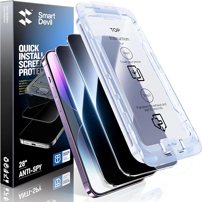 SMARTDEVIL 2PACK Privacy Screen Protector for iPhone 14 Pro Shatterproof Tempered Glass [True 28°Anti Spy] [9H Hardness] [Auto Dust-Elimination Install], [Bubble Free]