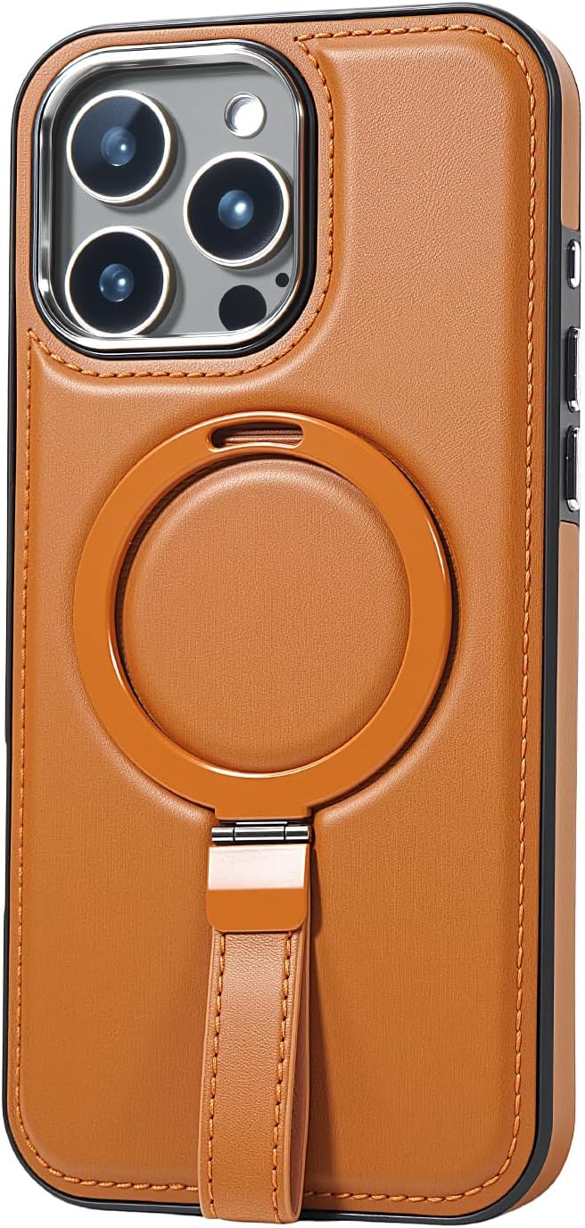 Leather Case, Suitable for iPhone 15 Pro Max Case, Invisible Magnetic Design, Equipped with a Lanyard and Foldable Stand, Black, Yellow and red (Red, iPhone 15 Pro Max)
