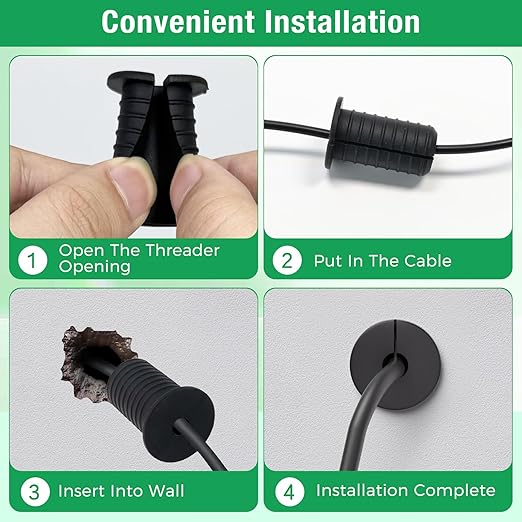 4pc Starlink Cable Grommet 3/4" Silicone Anti-Slip Wall Hole Pass Through Split Cable Bushings for TV Wire Ethernet Cord, Starlink Cable Routing Kit Accessories,38mm/1.5"Ht, Black