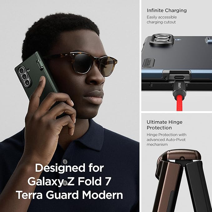 VRS DESIGN Terra Guard Modern for Galaxy Z Fold 7 (2025) – Magnetic Phone Case with Built-in Screen Protector, Rugged Dual Layer Protection & Spring-Loaded Hinge Cover (Navy)