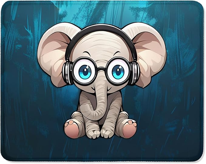 ITNRSIIET Mouse Pad with Stitched Edge Premium Textured Smooth Precise Operation Waterproof Washable Non-Slip Rubber Base Desktop Protection Mat, 10.2×8.3×0.12 inches, Pretty Elephant