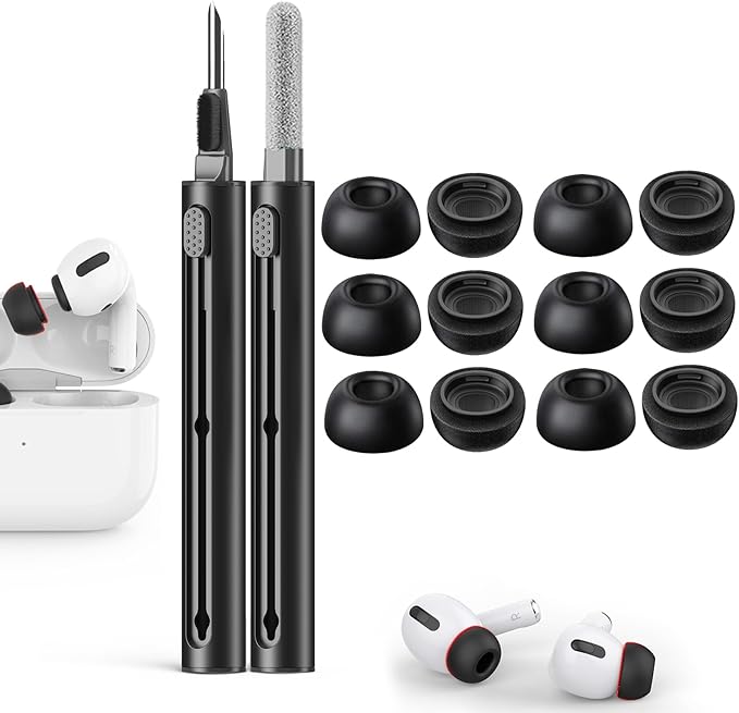 Compatible with AirPods Pro 2nd/1st Generation Memory Foam Replacement Ear Tips,with Noise Reduction Hole & Built-in dust Guard Screen,for USB-C Charging Case with Cleaner kit -Black