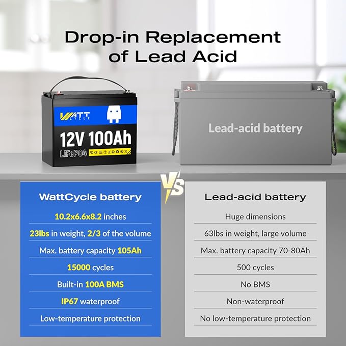 12V 100Ah LiFePO4 Lithium Battery 2 Pack - BCI Group 24, 15000 Cycles, Built-in 100A BMS, Low-Temperature Protection - Ideal for RVs, Golf Cart, Home Energy Storage, Marine (2 Pack)