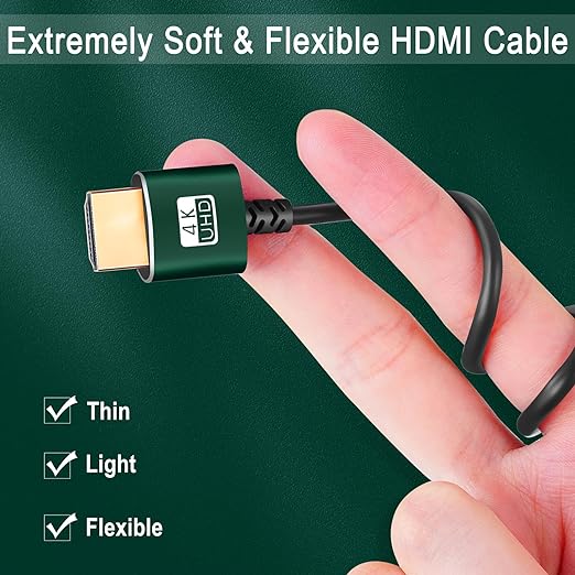Slim HDMI Cables 10FT 5Pack, Ultra Soft & Thin HDMI to HDMI Cord, Extreme Flexible & Skinny HDMI Wire Supports High Speed 4K@60Hz 18gbps 2160p 1080p