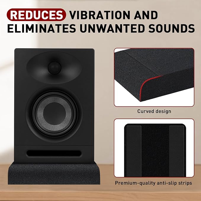 Focusound Studio Monitor Isolation Pads for 3-4.5 Inches Monitors, 2 Pack High Density Acoustic Speaker Isolation Pads Foam