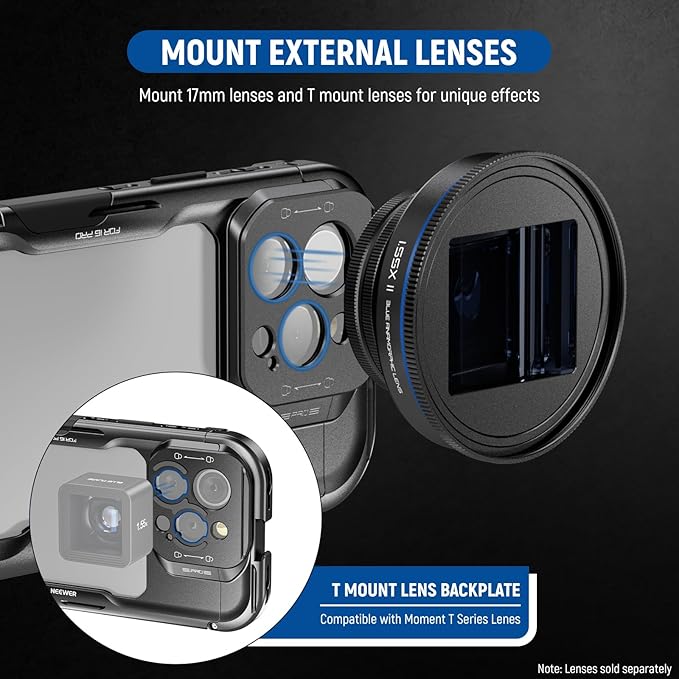 NEEWER 16 Pro Cage with Two Quick Release Side Handles, Phone Video Rig Kit with 67mm Filter Adapter, 17mm Lens Mount, T Mount Lens Adapter Compatible with iPhone 16 Pro (PA073+PA045E+PA045B)