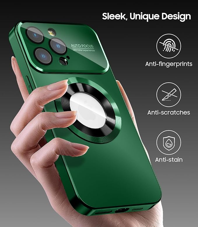 Magnetic for iPhone 13 Pro Max Case, Compatible with MagSafe, Built-in Camera Lens Protector, Logo View, Military Grade Drop Proof Phone Case Cover, Dark Green