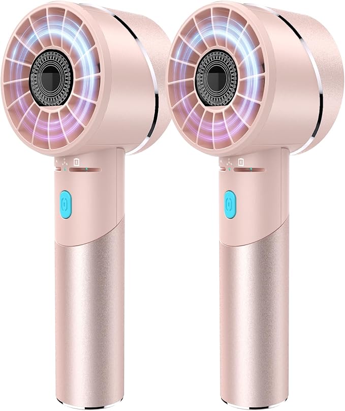2PCS Handheld Fan, Mini Small Portable Turbo Fan, Rechargeable with 4 High Speeds Personal Fans, Max 16H Runtime, For Travel, Office, Outdoor - Pink