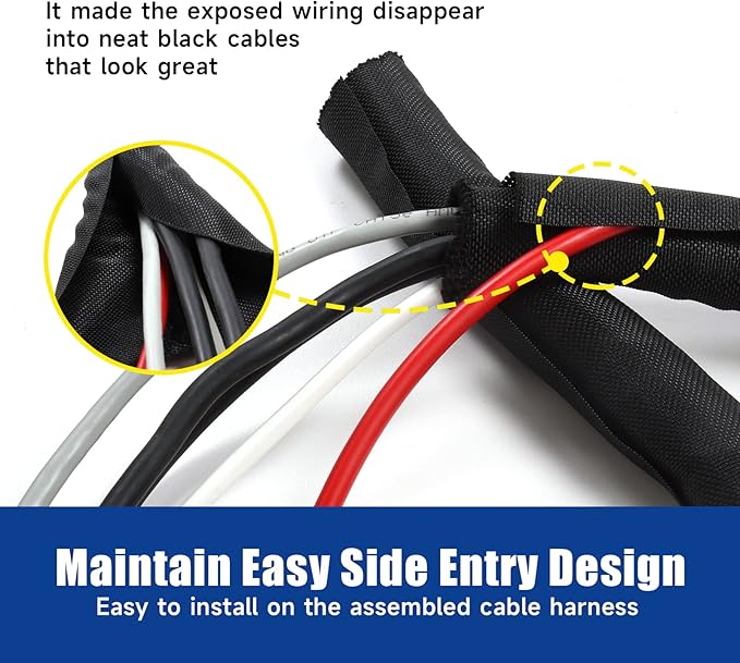 Split Sleeving Cable Harness Management Tube Heat Resistance Braided Wire Loom Mesh Woven Cord Protector Cover (3/8" - 36 Feet)