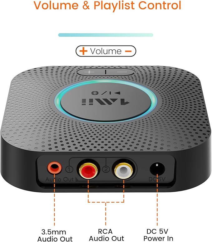 1Mii B06S Bluetooth 5.2 Receiver for Music Streaming System, Hi-Fi Wireless Audio Adapter for Stereo Receiver w/aptX HD aptX Low Latency, Bluetooth Receiver w/Volume Control RCA/3.5mm Outputs
