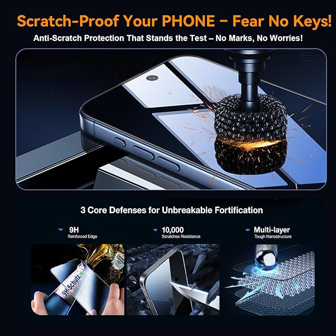OneFish Screen Protector Privacy for iPhone 14Pro/15, Anti-Spy Tempered Glass Private, Edge Protection Screen Protector with Installation Frame, 9H Glass Scratch Resistant,2Pack.