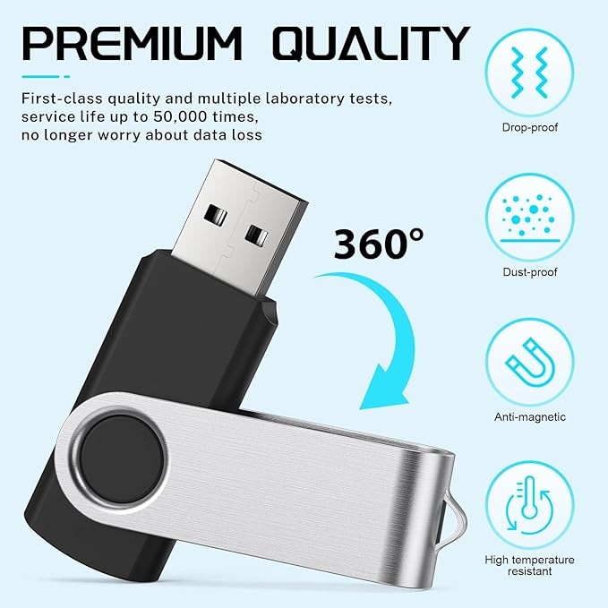FEBNISCTE Thumb Drive 4GB 10 Pack USB Flash Drives Bulk, Swivel Jump Drive 4 GB Multi-Coloured Pen Drive USB 2.0 Memory Stick with Cords, Data Storage Pendrive 10 Color Assorted Zip Drives
