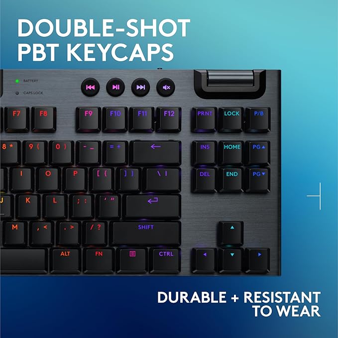 Logitech G915 X Lightspeed TKL Wireless Mechanical Gaming Keyboard, Double-Shot PBT Keycaps, Fully Programmable Keys, RGB Backlit Mac/PC Gaming Keyboards, Aluminum Finish, GL Tactile Switches, Black