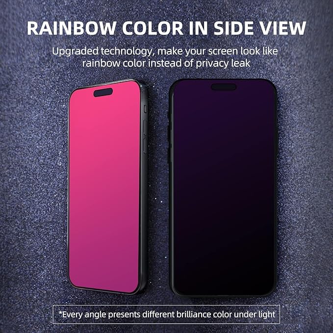EGKimBa Privacy Screen Protector compatible with iPhone 16 Pro Max, 2 Packs, 6.9 inch Gradient Colorful Electroplated Anti-Spy Anti-Blue Light Easy Installation Tempered Glass