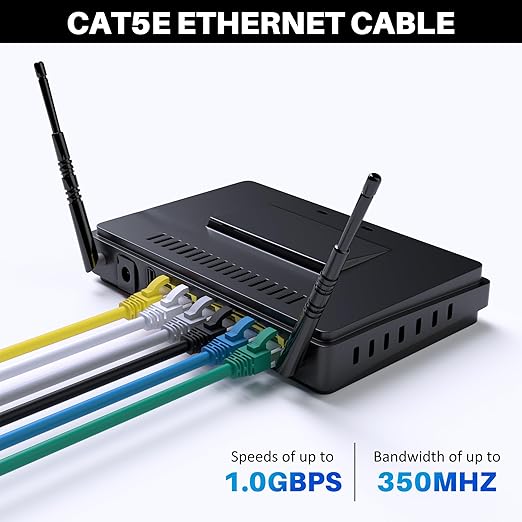 Cat5e Ethernet Cable 25 FT, Long Cat 5e Internet Cable, White Snagless Patch Cord, Flexible, Network, LAN, PoE, Standard RJ45 Connector for PC, Server, Router, Modem, TV, PS5 - with 15 Cable Ties