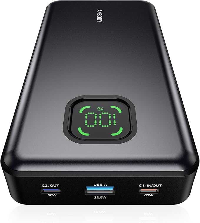 65W Power Bank, 25000mAh Travel Essential USB C Laptop Portable Charger, 100W Total Fast Charging Battery Pack for MacBook Dell XPS iPad Tablet Steam Deck iPhone 17-12 Series Samsung Switch and More