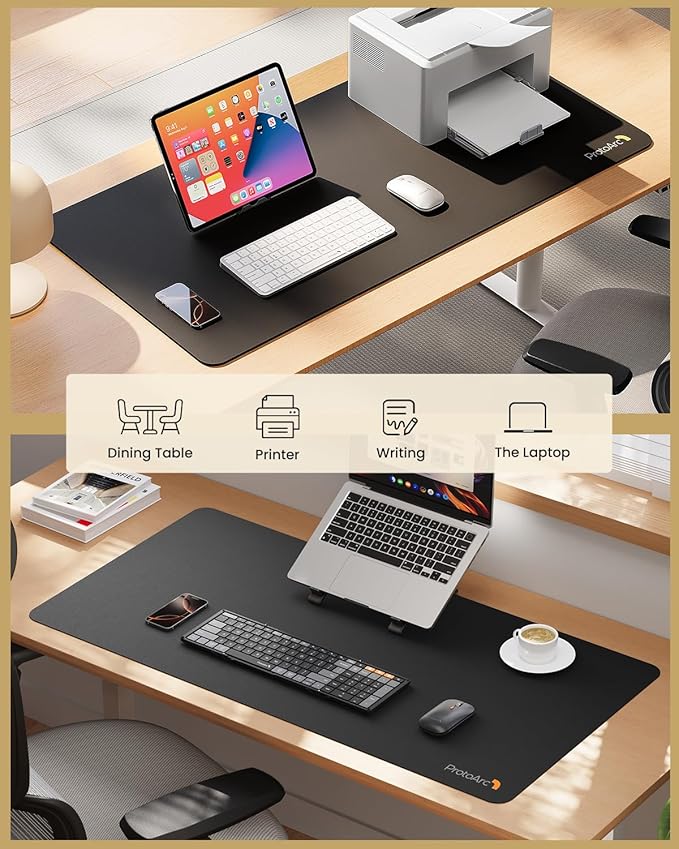 ProtoArc Leather Desk Mat, Large Mouse Pad- 31.5×15.8 inch, Non-Slip PU Leather Desk Pad Protector, Premium Desktop Mat for Computer, Keyboard and Mouse, Black