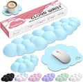 Cloud Wrist Rest for Computer Keyboard, 4-in-1 Memory Foam Leather Cloud Keyboard Wrist Rest and Mouse Pad Set with Ergonomic Support for Arm and Palm Cushion, Gaming/Work Setup, Blue