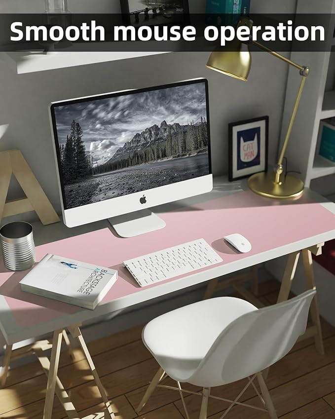 Leather Desk Pad Protector, Large Desk Mat, Mouse Pad, Non-Slip PU Leather Desk Blotter,Desk Cover mat,Desk mat for Keyboard and Mouse,Mat for Office&Home (Rose Pink, 48" x 17")