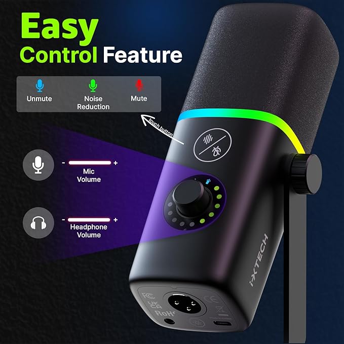 IXTECH Gaming USB Microphone for PC, Noise Cancellation Condenser Mic for - Image 6