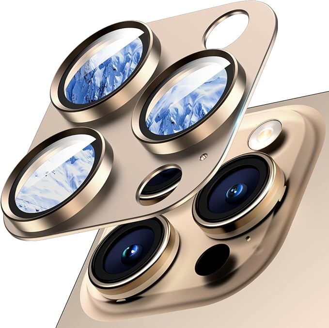 Camera Lens Protector for iPhone 16 Pro Max/16 Pro/15 Pro Max/15 Pro/14 Pro Max/14 Pro, Aluminum Alloy Sapphire Glass Camera Screen Cover, Case Friendly- Desert Titanium