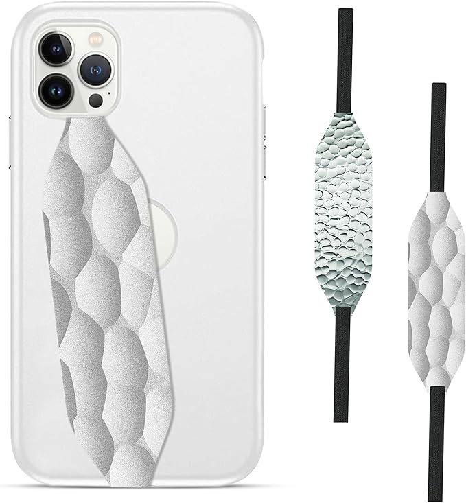 Phone Grip Strap - Reversible Finger Holder for Phone Back, Customizable Anti-Slip Design, Wireless Charging Compatible Detachable Holder for iPhone - Hammered Metal Silver