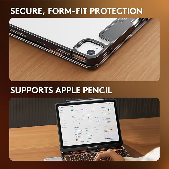 KITONE Transparent Case with Wireless Keyboard only for 2024 iPad Pro 11-in.(M4), 7 Colors Backlight, Trackpad, 360°Rotating Stand for iPad Pro 11(5th Gen), Tech Style