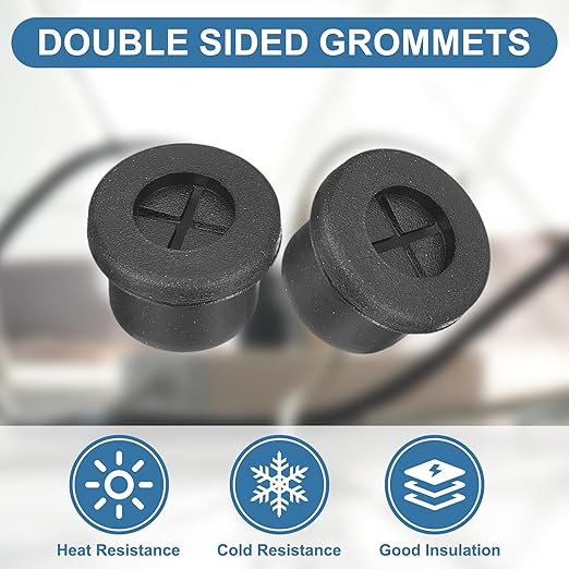 uxcell 4Pcs Cable Cord Grommet, 1/2"(12mm) Rubber Desk Grommets Wire Pass Through Hole Cover with Marked Cable Ties for Home Office Cable Wire Protection, Black