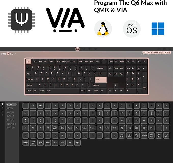 Keychron Q6 Max QMK/VIA Bluetooth Wireless /2.4 GHz/USB-C Wired Custom Mechanical Keyboard, Full Size Programmable Knob RGB Backlit Hot-Swappable Gateron Banana Switch for Mac Windows Linux - White