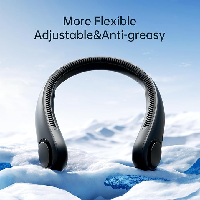 JISULIFE Portable Neck Fan, Hands-Free Bladeless, 5 Speeds, 4000 mAh Battery Operated Wearable Personal Fan, Twistable, Rechargeable, Gift for Women Men-Black