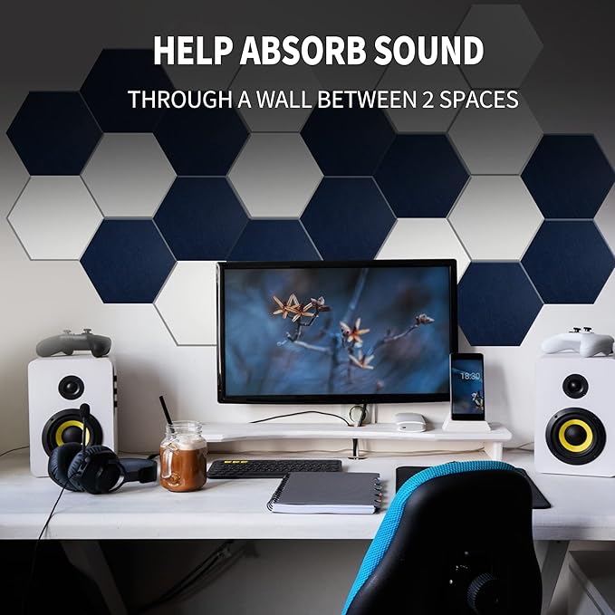 Mollywell Hexagon Acoustic Panels, High Density, Soundproofing, Decorative Noise Reduction Felt Wall Tiles for Ceilings, Home Office & Gaming Room (Yellow), 14x12x0.4 Inch