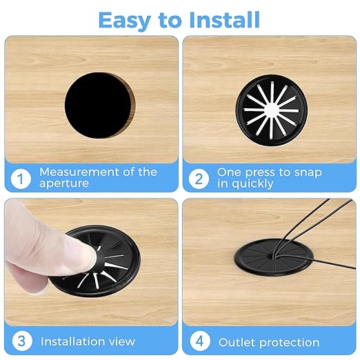 50 Pcs Cable Grommet, Snap Bushing 5/8" (16 mm) Mounting Diameter, Flexible Petal-Shaped Buckle Round Nylon Desk Grommet for Wires Through Countertop Cord Organizer and Protection, Black