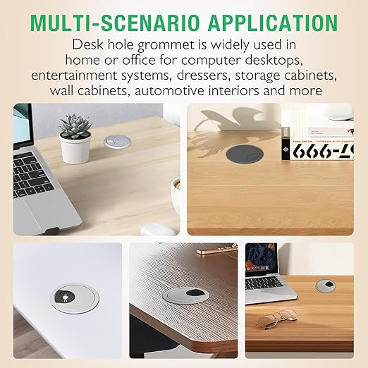 2 Pcs Desk Grommet 3-1/8" / 80 mm, Desk Cord Hole Cover, Cable Grommet ABS Plastic, Desk Hole Grommet for Home & Office Pc, Detachable Cable Cord Organizer-Silver Sand