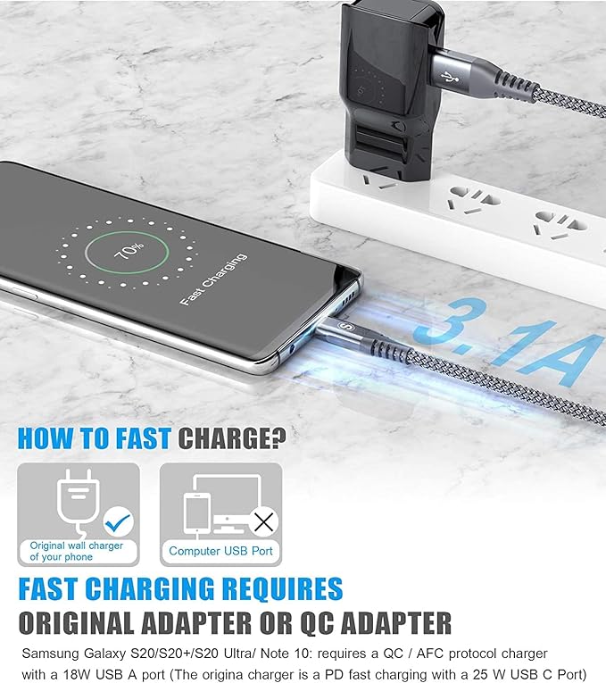 sweguard USB Type C Charger Cable [3-Pack,6.6ft+3.3ft+1.5ft] iPhone 16 Charger Nylon Braided Cord for iPhone 16 15 Pro Max Plus Samsung Galaxy S24 S23 S22 S21 S20 S10 Note 20 10 A54 Pixel LG Moto PS5