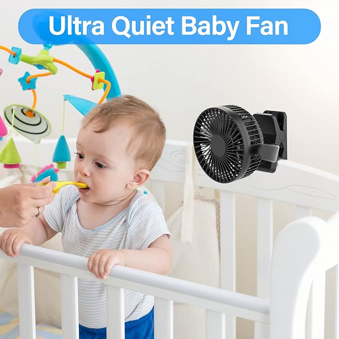 Portable Magnetic USB Clip on Fan - 6 Inch 5000mAh Rechargeable, 3 Speed, 720° Adjustable, Personal Desk Fan for Bedroom, Camping, Golf Cart, Office