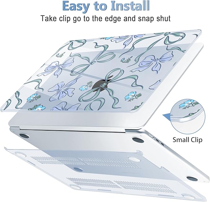 Mektron for 2025 MacBook Air 15 inch M4 Case A3241/ 2024 M3 A3114/ 2023 A2941 M2 Hard Printed Case with 15.3 Liquid Retina Display Touch ID, Plastic Hard Cover & Keyboard Skin- Bows C355-Blue