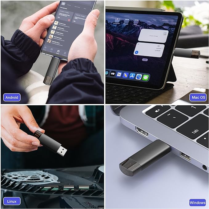 128GB USB C Flash Drive Dual USB 3.0 Flash Drive Type C + USB A Portable Type-C Flash Drive 2-in-1 USB-C Thumb Drive for Smartphone Tablet Computer Mac iPhone 15 Black
