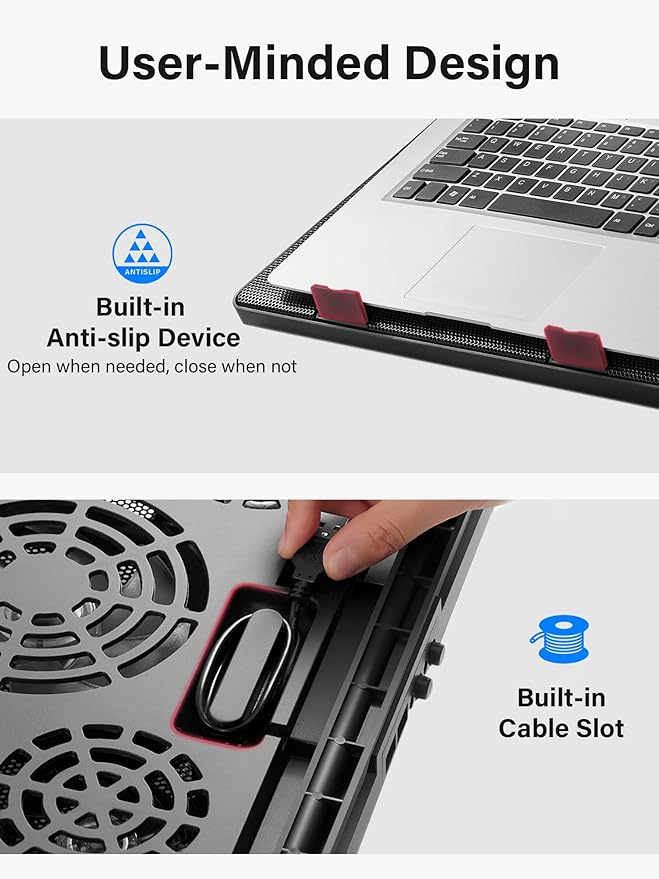 Kootek Laptop Cooling Pad, Laptop Cooler with 5 Quiet Fans for 12"-17" Computer PC Notebook Gaming Laptop Fan, Height Adjustable Laptop Cooling Stand Laptop Accessories, Red