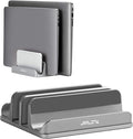 JARLINK 4-in-1 Adjustable Vertical Laptop Stand Holder, Aluminum Dual Slots Laptop Rack for Desk, Space-Saving Organizer Compatible with All MacBook, Surface, Chromebook, and Gaming Laptops (Grey)