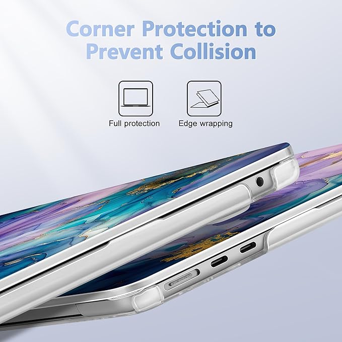 Case for MacBook Air 15 Inch 2025 2024 2023 Release M4 A3241 M3 A3114 M2 A2941, Hard Shell with Screen Protector & Keyboard Cover, Compatible with Touch ID, Fluid Art Flowers