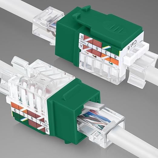 Everest 45° Angled RJ45 Cat6 Keystone Jacks 10-Pack in Green - Slim Profile Female RJ45 Connectors - Cat 6 Keystone Jack - Compatible with 45° Angled Speed Termination Tool - 45Term (B0BL3GS7ZY)