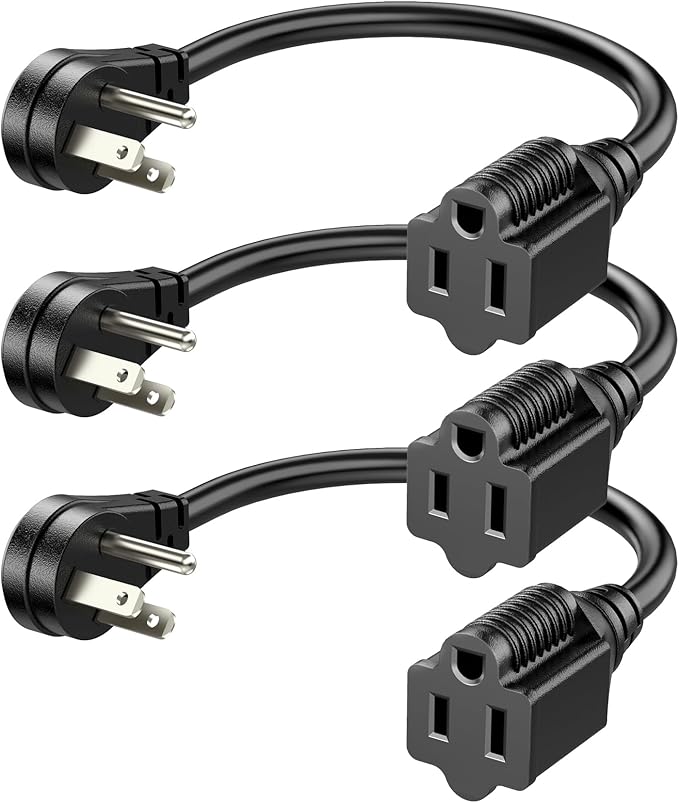 DEWENWILS 1FT Short Extension Cord, Flat Head Extension Cord Indoor with 3 Prong, Low Profile Power Cable SJT 14 AWG Flexible Power Cord for Home Kitchen, ETL Listed, 3 Pack