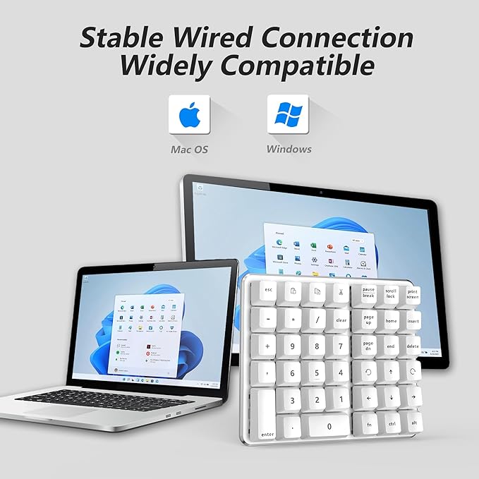 Left-Handed Mechanical Numeric Keypad, Hot-Swap LED Backlit Number Pad, Dual Mode USB C Keyboard, Expanded into a Left-Handed Keyboard (White)